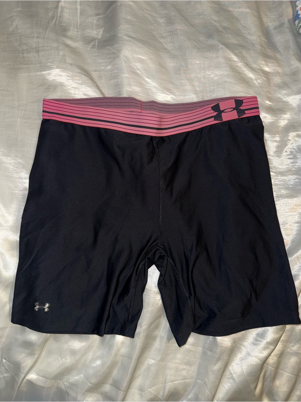 Under Armour Black Compression Shorts with Pink Striped Waistband